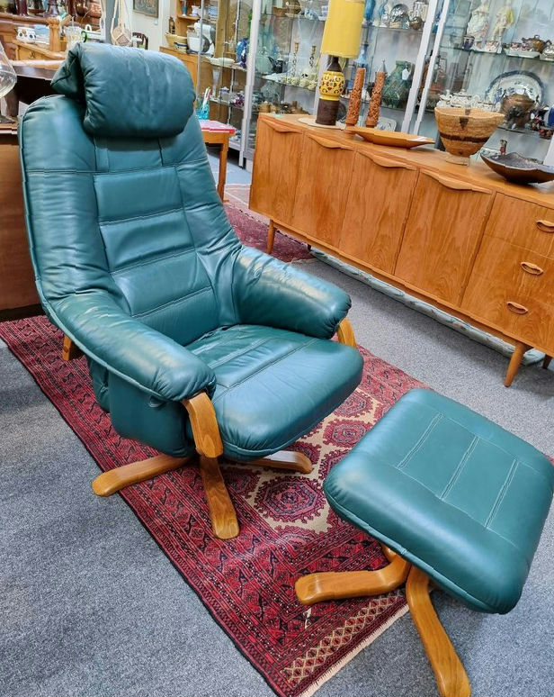 Leather Swivel Armchair & Footstool by Artifex, Western Australia