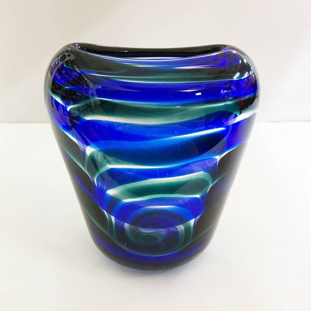 Leerdam Striped Art Glass Vase by Floris Maydam, Holland c.1950 - $550