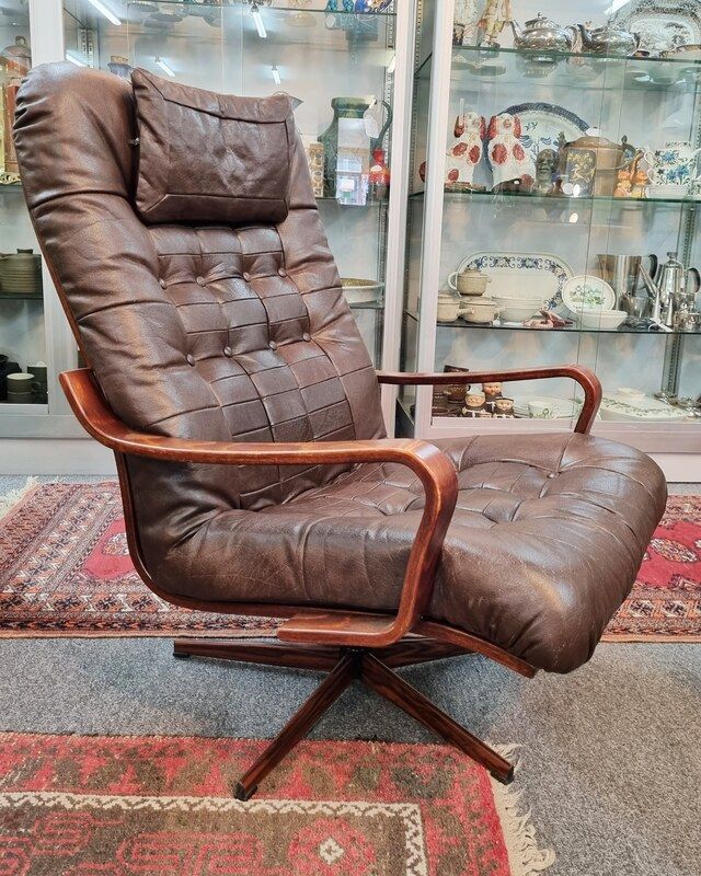 Mid Century Leather Swedish Swivel Armchair c.1960