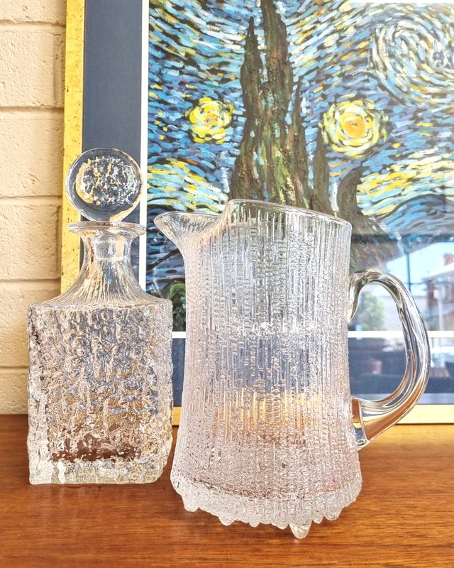 Mid Century Glacier Decanter by Geoffrey Baxter for Whitefriars, England c.1960 // Mid Century Iittala Ultima Thule Pitcher by Tapio Wirkkala, Finland c.1960