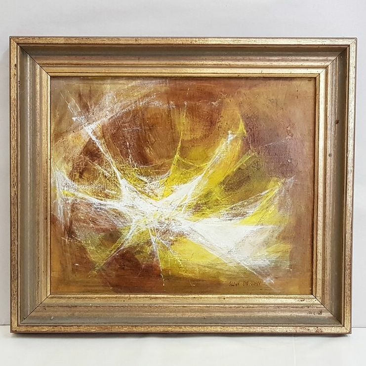 Untitled Abstract Framed Oil on Board by Susan Sheridan [29cm long x 24cm high] - $350