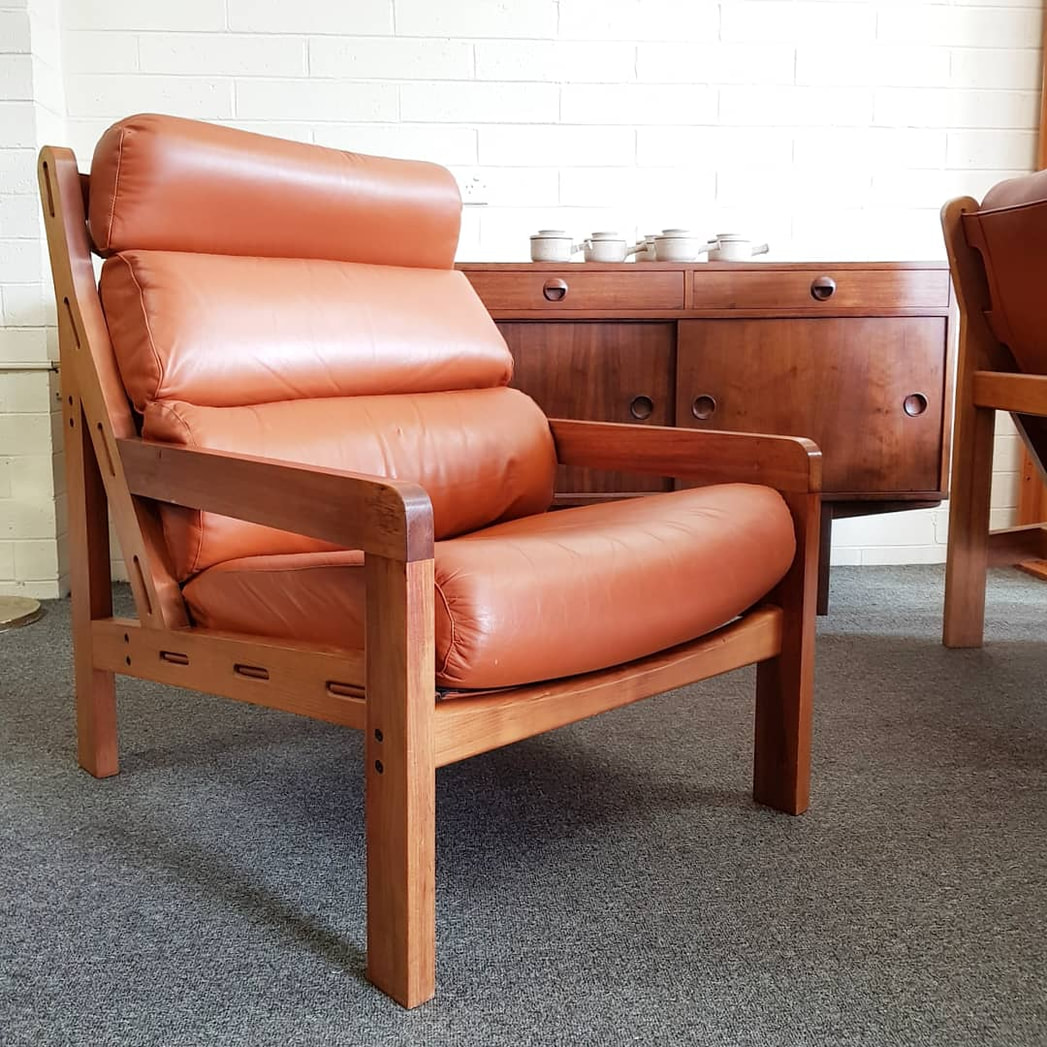 Mid Century Leather 3 Seater Lounge, 2 Armchairs & Footstool by Gerald Easden for Module Furniture c.1970 - SOLD