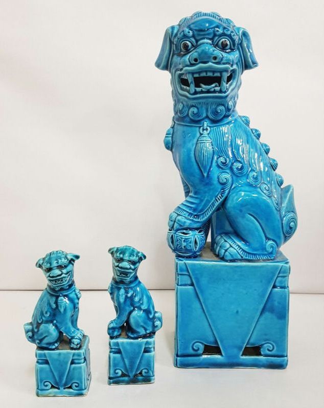 Chinese Porcelain Foo Dogs c.1950 // Large Chinese Turquoise Foo Dog c.1920 