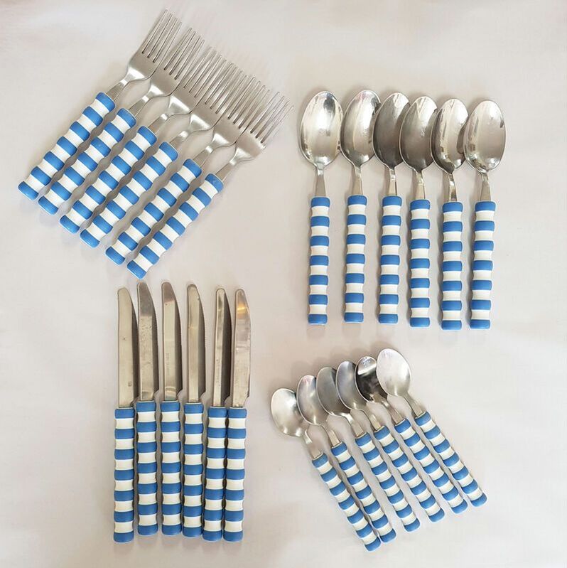 T.G. Green Stainless Steel with Blue & White Plastic 24 Piece Cutlery Set