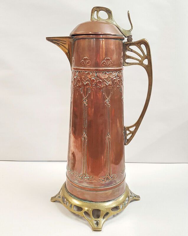 Art Nouveau Copper & Brass Lidded Jug c.1910