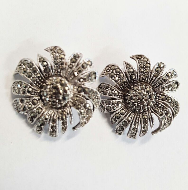 Silver Marcasite Pair of Clip on Earrings c.1950