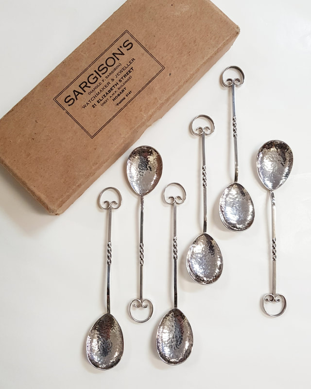 Sargisons (Hobart) Arts & Crafts Sterling Silver Teaspoons, set of 6 - $375