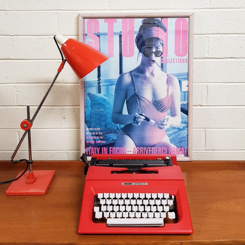 Planet Lamp Model M (Aus.) c.1960 - $175 Framed Studio Collections Poster c.1990 - $50 Olivetti Lettera 25 Typewritter c.1970 - $390