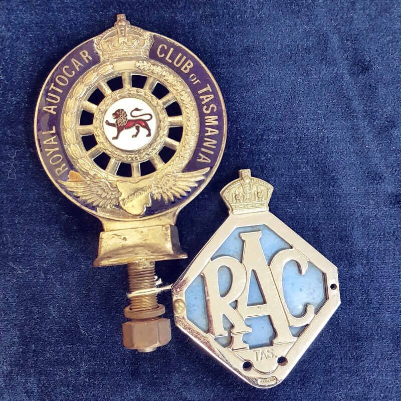 Royal Autocar Club of Tasmania Car Badge #1279 c.1927 - $375 ​RAC (Tas.) Car Badge c.1950 - $75
