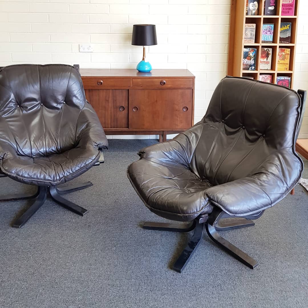 Mid Century Leather Armchairs by Module Furniture, designed by Gerald Easden c.1970
