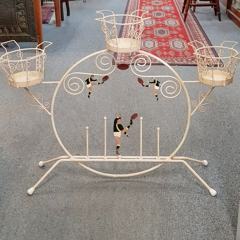 Mid Century Wire Plant Stand with Football Players (in Richmond colours) c.1950