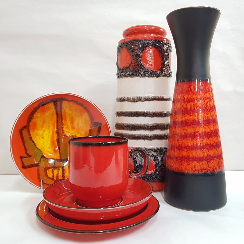 West German Fat Lava Vase, Poole Pottery Delphis, 