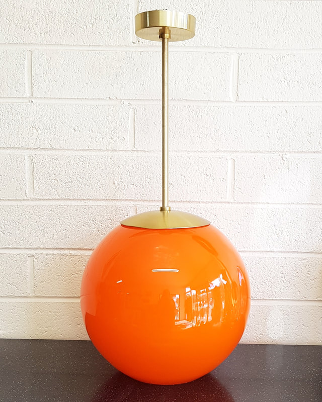 Mid Century Orange Cased Glass Large Pendant Light, made by Lenora, Aus. C.1960