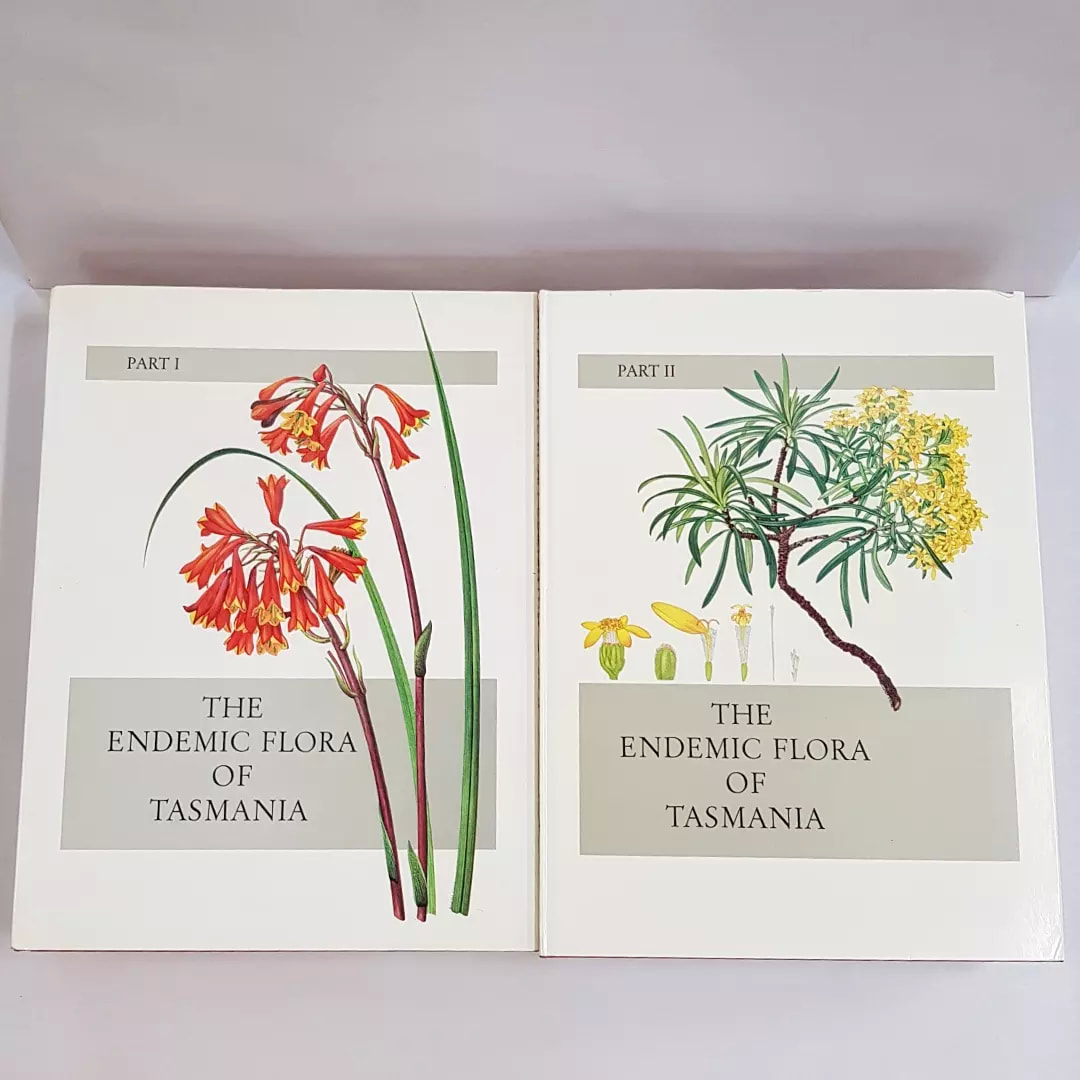 “The Endemic Flora of Tasmania” in 6 volumes published by Ariel Press, London (1967 – 1968). This exceptional work was commissioned by Lord Malahide. It contains detailed botanical and ecological descriptions of Tasmanian flora by Dr. Winifred Curtis and is superbly illustrated by Margaret Stones. The first 4 volumes are signed by both author and illustrator.