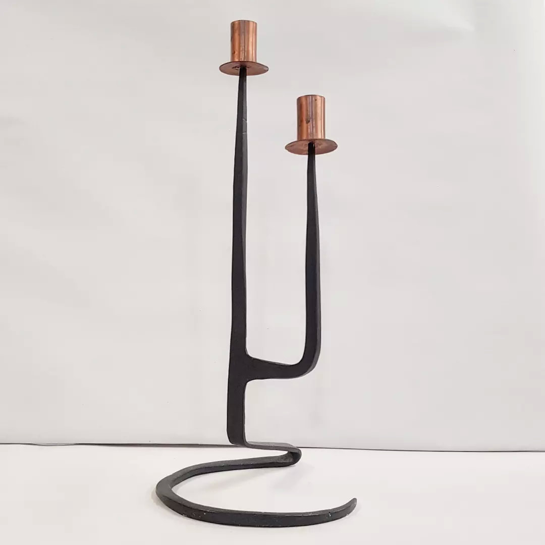 Brutalist Copper & Wrought Iron Candlestick c.1960