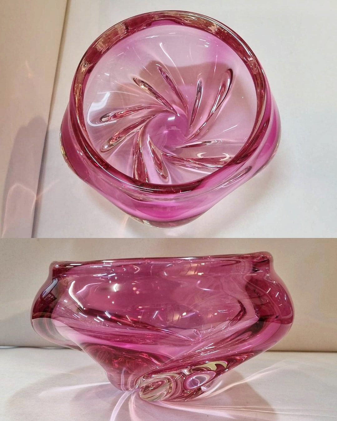 Mid Century Murano Cranberry Art Glass Bowl, Italy c.1960