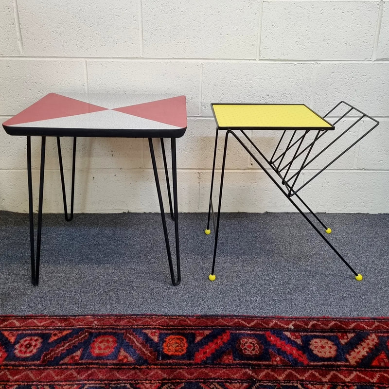 Mid Century Coffee Table with Hairpin Legs c.1950 // Mid Century Side Table with Magazine Rack c.1950