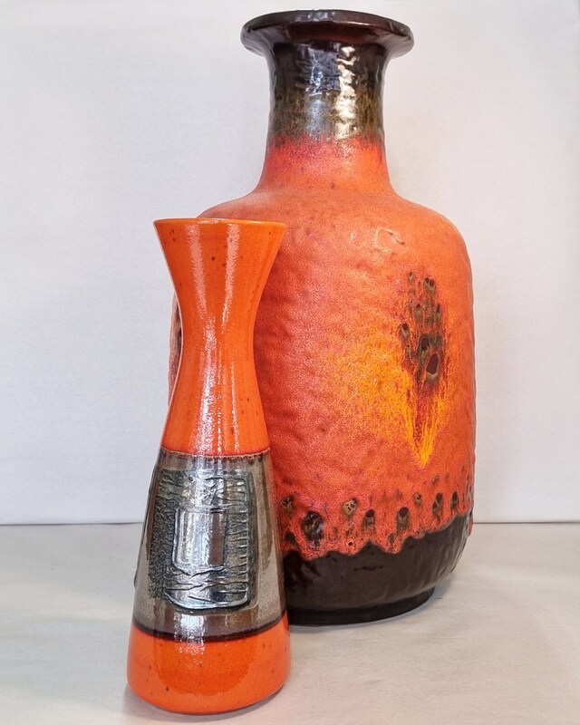 West German Burnt Orange Fat Lava with Metalic Glaze c.1960 // Mid Century Large Fat Lava Vase by Carstens c.1960