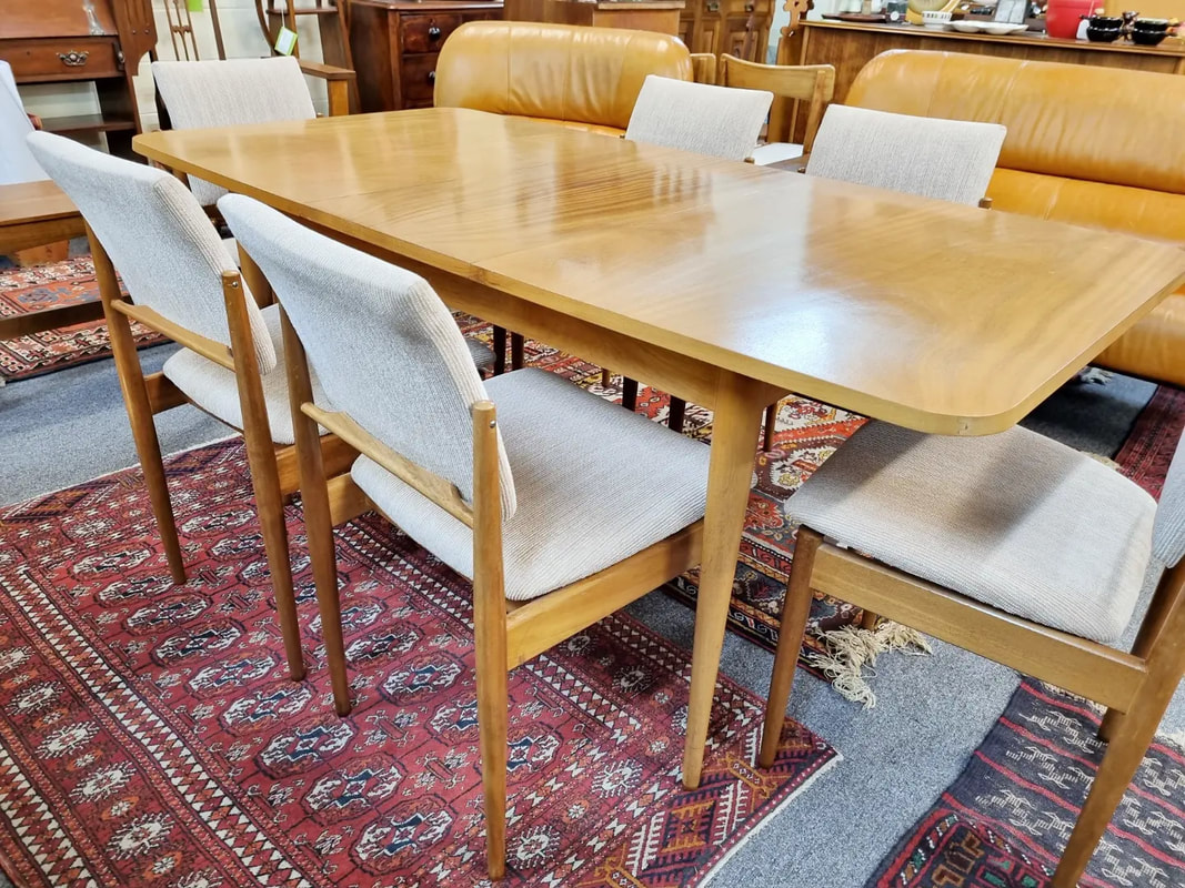 Mid Century Teak Extension Table with 6 Chairs, designed by Robert Heritage for Archie Shine Furniture c.1950