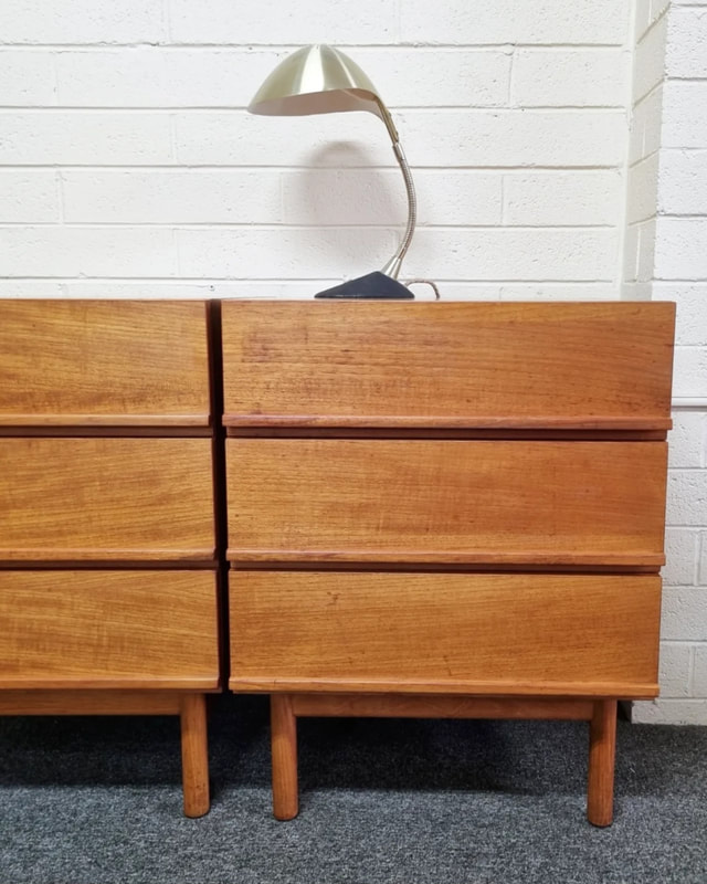 Mid century 3 drawer teak bedsides by Parker Furniture, Australia c.1970