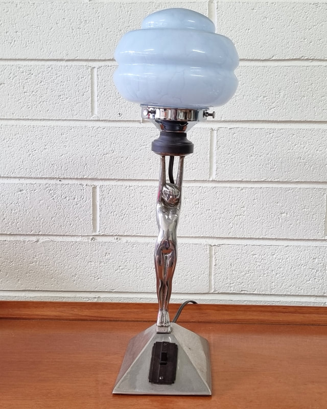 Art Deco Diana Lady Lamp with Pale Blue Glass Shade c.1930