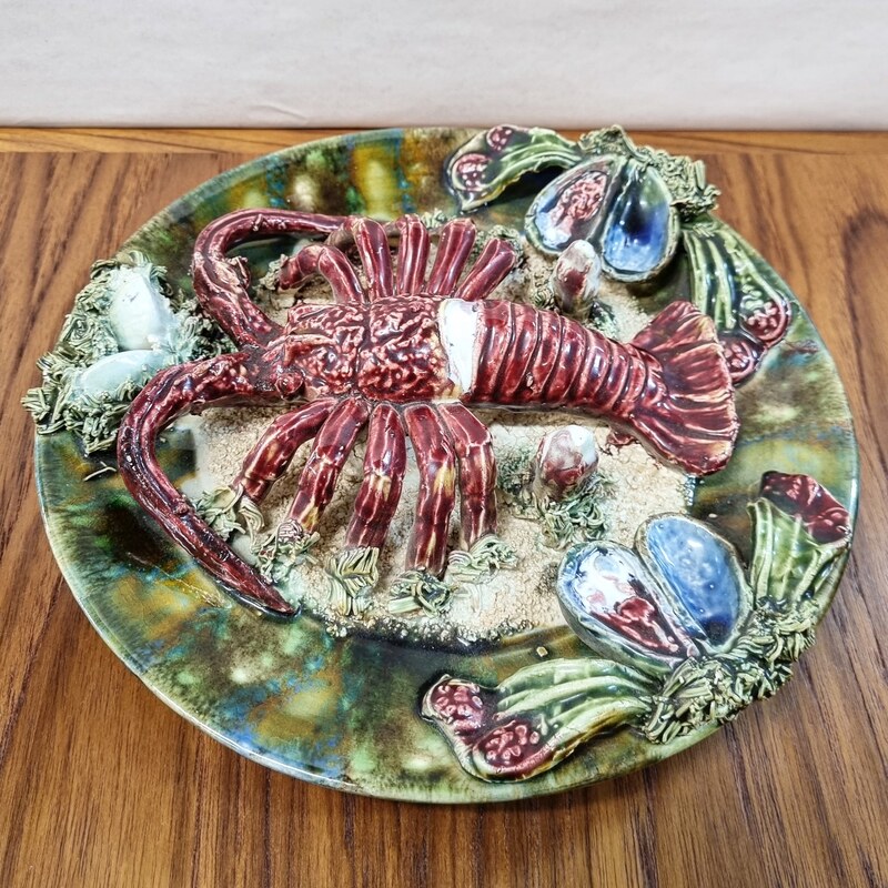 Majolica Lobster Plate, by Palissy, Portugal c.1940
