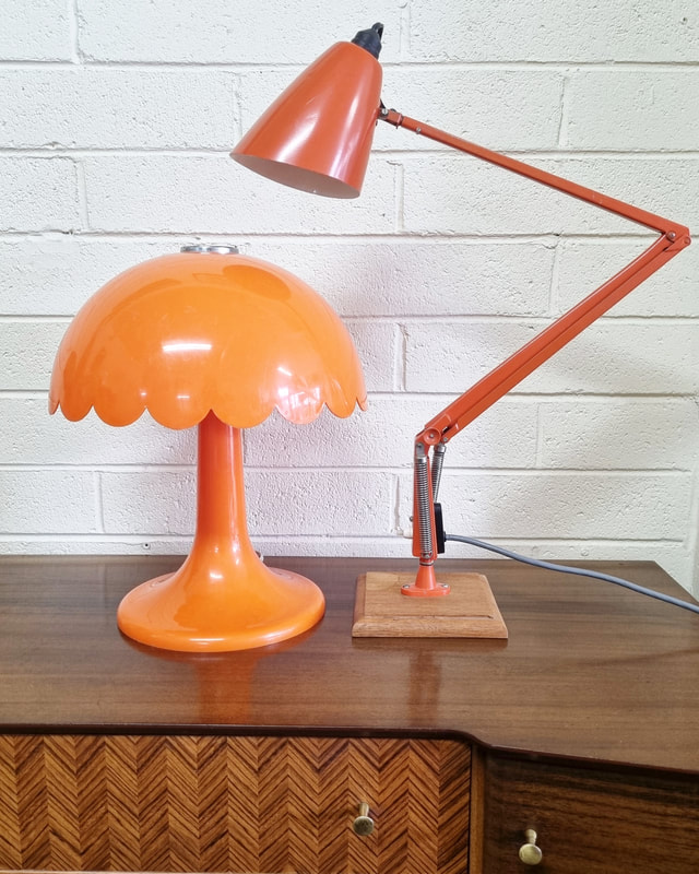 Mid Century Orange Plastic Mushroom Lamp c.1960 // Planet Anglepoise Studio K Lamp c.1960