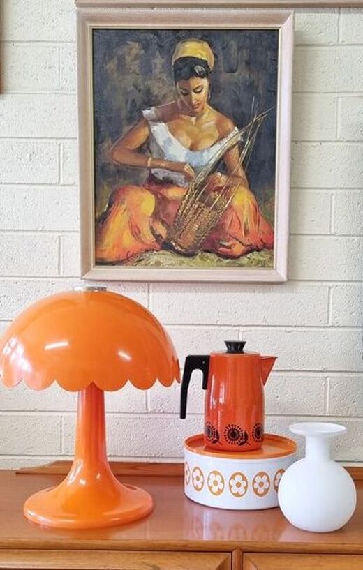 Mid Century Orange Plastic Mushroom Lamp c.1960  // 