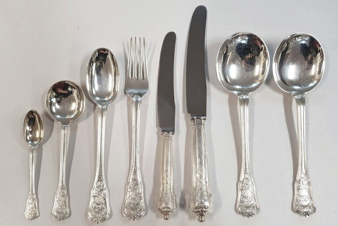 Danish Silver Rosenborg Cutlery Set by Anton Michelsen, Denmark c.1968, 45 piece set