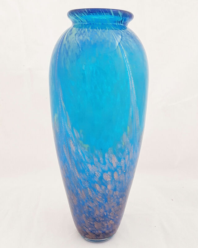 Aqua Blue Art Glass Vase with Gold Flecks