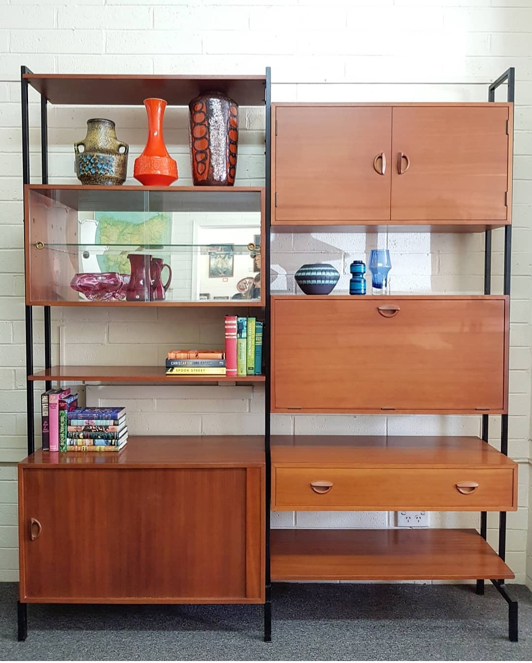 Mid Century Teak Modular Wall Unit, NZ c.1960 - free standing & can be arrange in multiple configurations