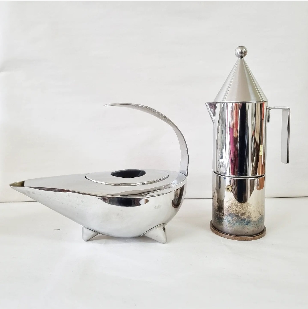 Post Modern Naoko Tea Pot designed by Carsten Jorgensen for Bodum, Denmark c.1980 // Alessi La Conica Stove Top Espresso Coffee Maker (6 Cup)